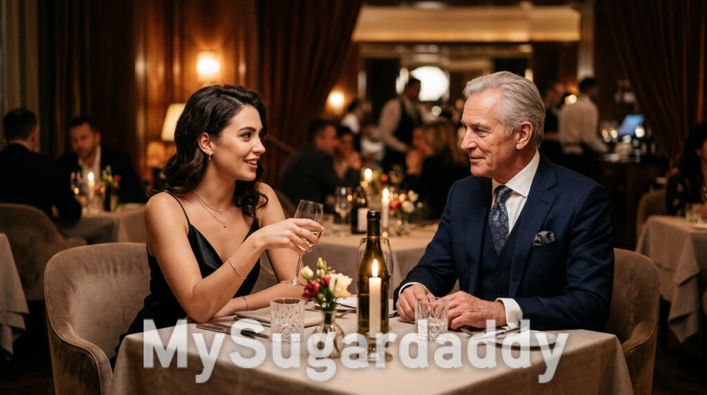 Sugardaddy und Sugarbabe beim eleganten Abendessen in einem Linzer Restaurant