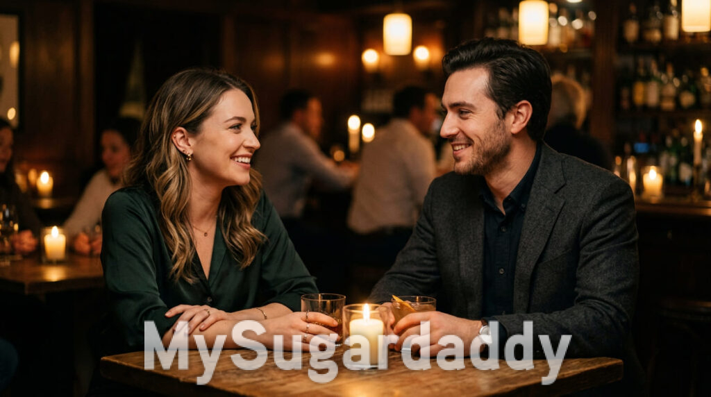 Sugarbabe und Sugardaddy beim ersten Date in einer stilvollen Cocktailbar